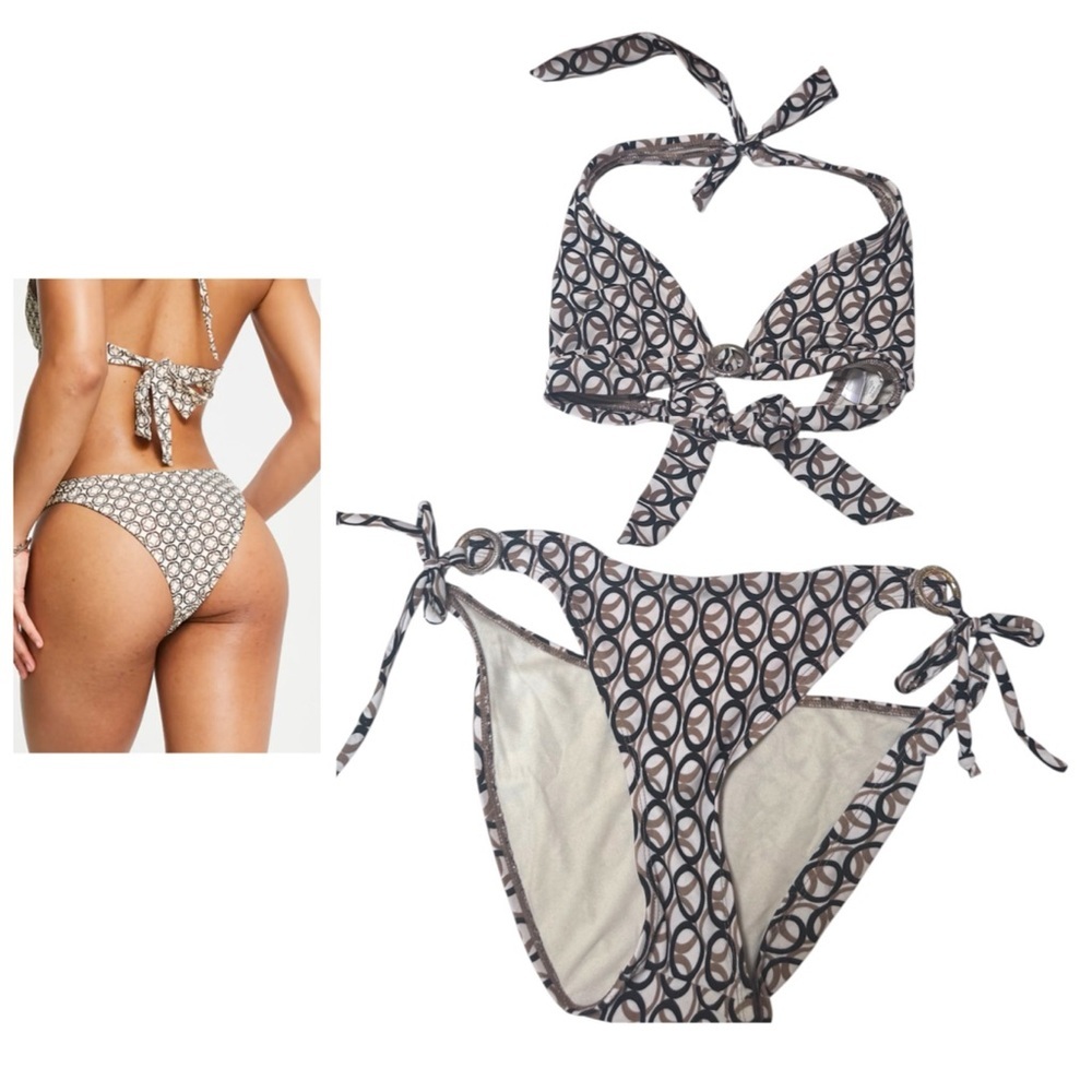 Swim Systems Vintage Y2K Geo Print Adjustable Bikini Swim Rings Halter Ties XL D